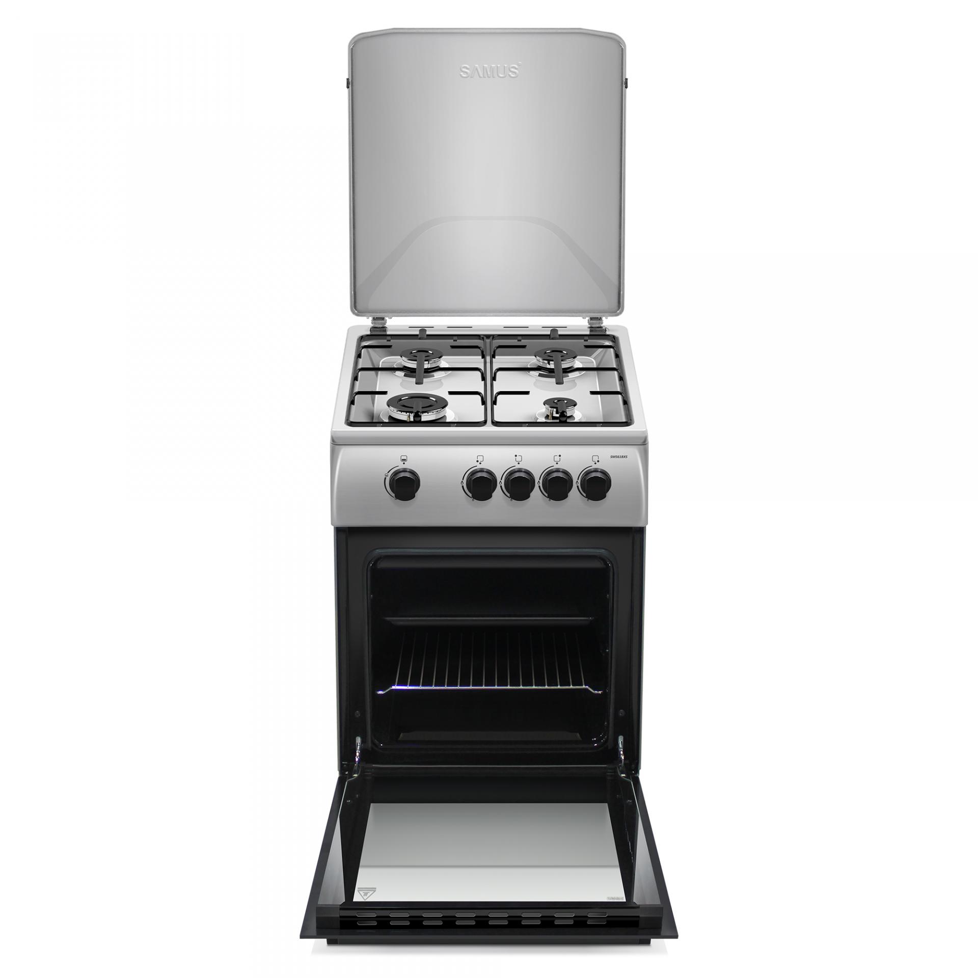 Samus Aragaz Samus SM561BXS, 54 l cuptor, 4 arzatoare pe gaz, 50 x 60 cm, Inox - IT-Fashion.ro
