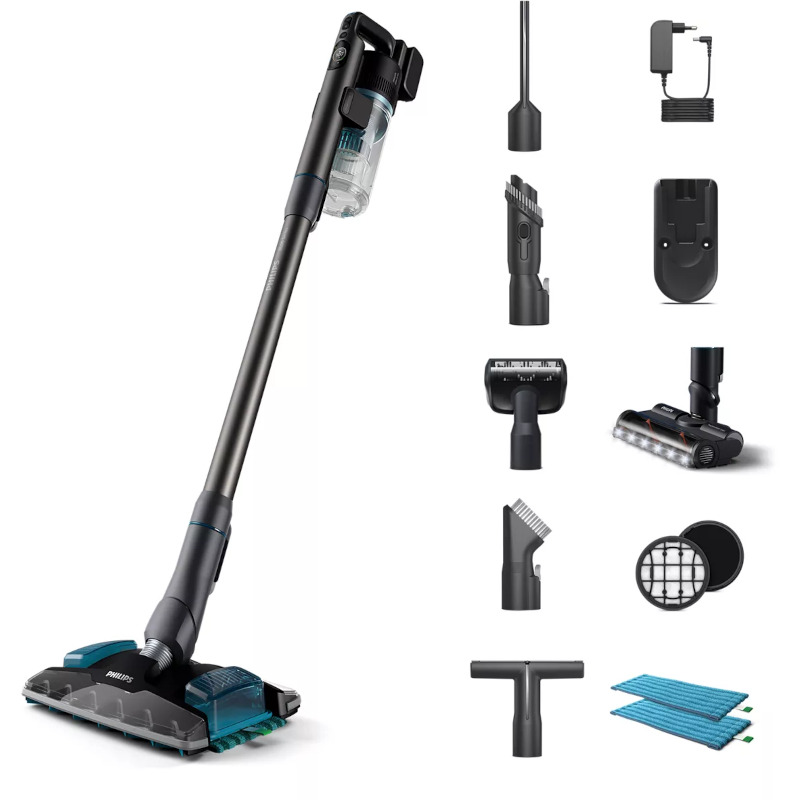 PHILIPS Aspirator vertical PHILIPS XC8055/01 Aqua Plus, 25.2V, autonomie 80 min, PrecisionPower, sistem Smart, Black - IT-Fashion.ro