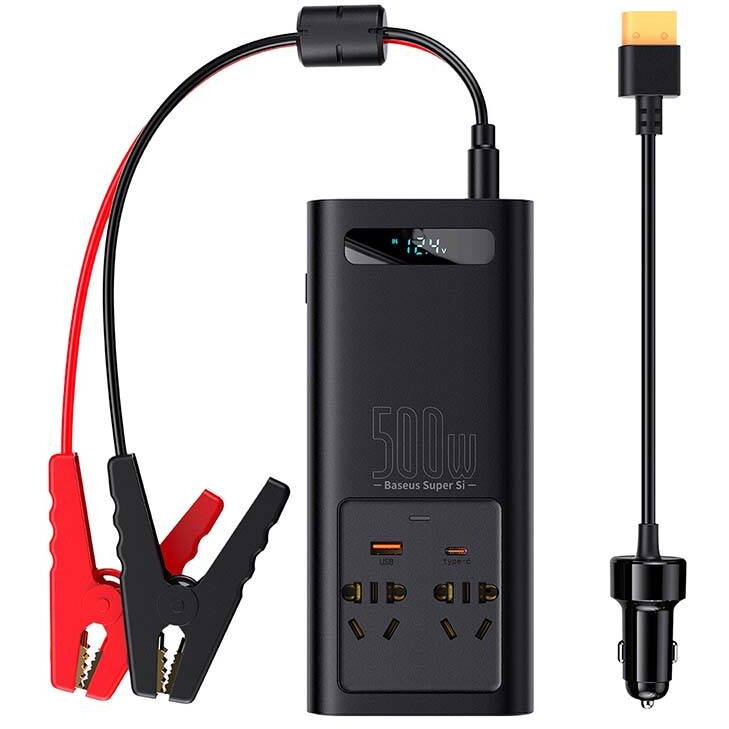 Baseus Invertor Auto BASEUS CGNB000101, 12V-220V, 500W, USB-C și USB-A - IT-Fashion.ro