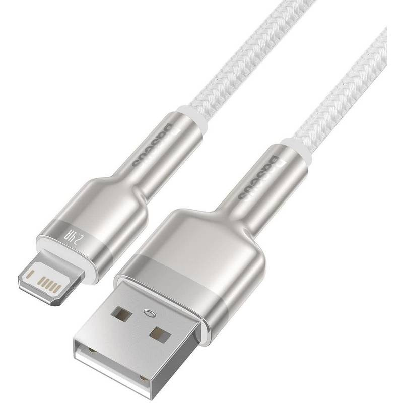 Cablu de date si incarcare BASEUS Cafule Metal CALJK-A02, USB - Lightning, 20W, 1m, Alb - Imagine 4