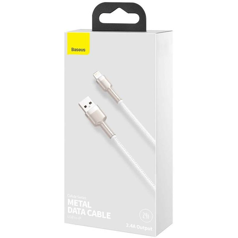 Cablu de date si incarcare BASEUS Cafule Metal CALJK-A02, USB - Lightning, 20W, 1m, Alb - Imagine 5
