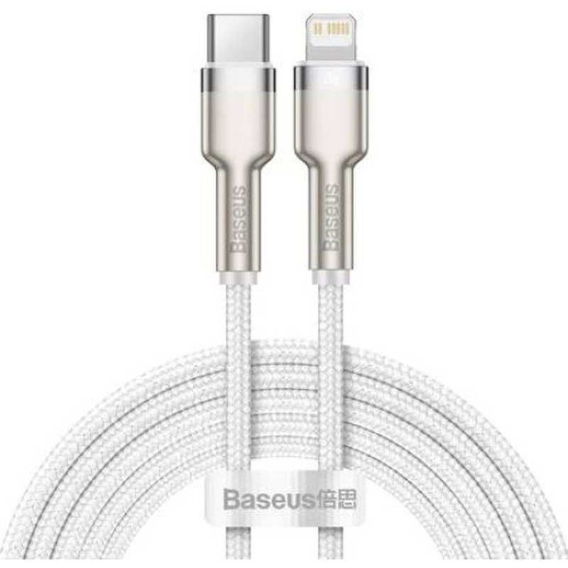 Cablu de date si incarcare BASEUS Cafule Metal CATLJK-A02, USB-C - Lightning, 20W, 1m, Alb - Imagine 1