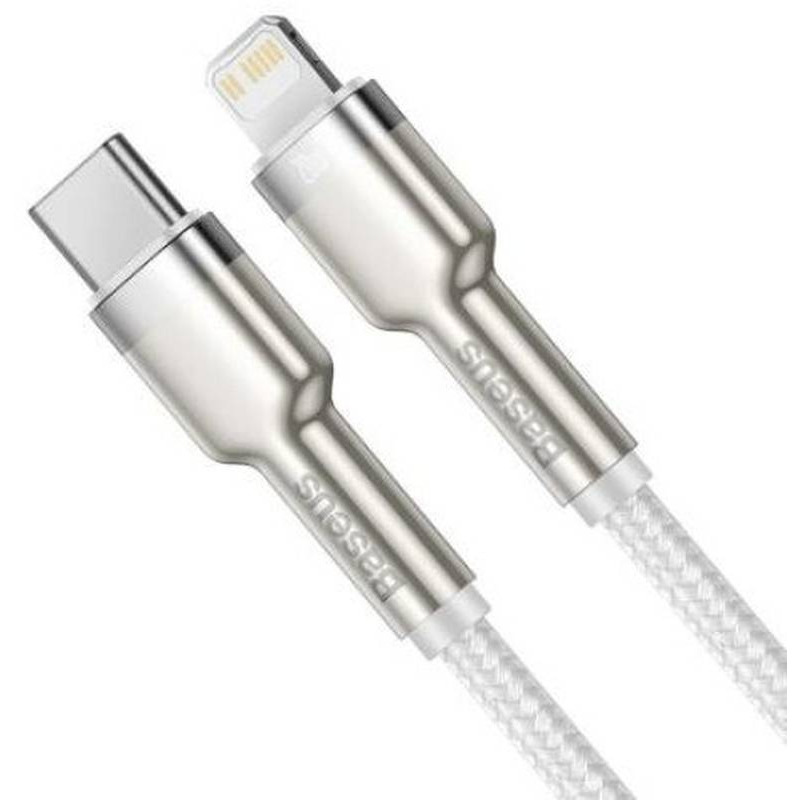 Cablu de date si incarcare BASEUS Cafule Metal CATLJK-A02, USB-C - Lightning, 20W, 1m, Alb - Imagine 2