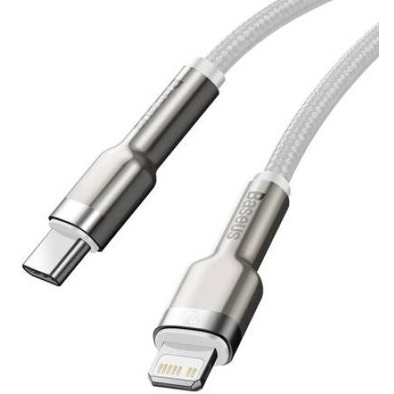 Cablu de date si incarcare BASEUS Cafule Metal CATLJK-A02, USB-C - Lightning, 20W, 1m, Alb - Imagine 3