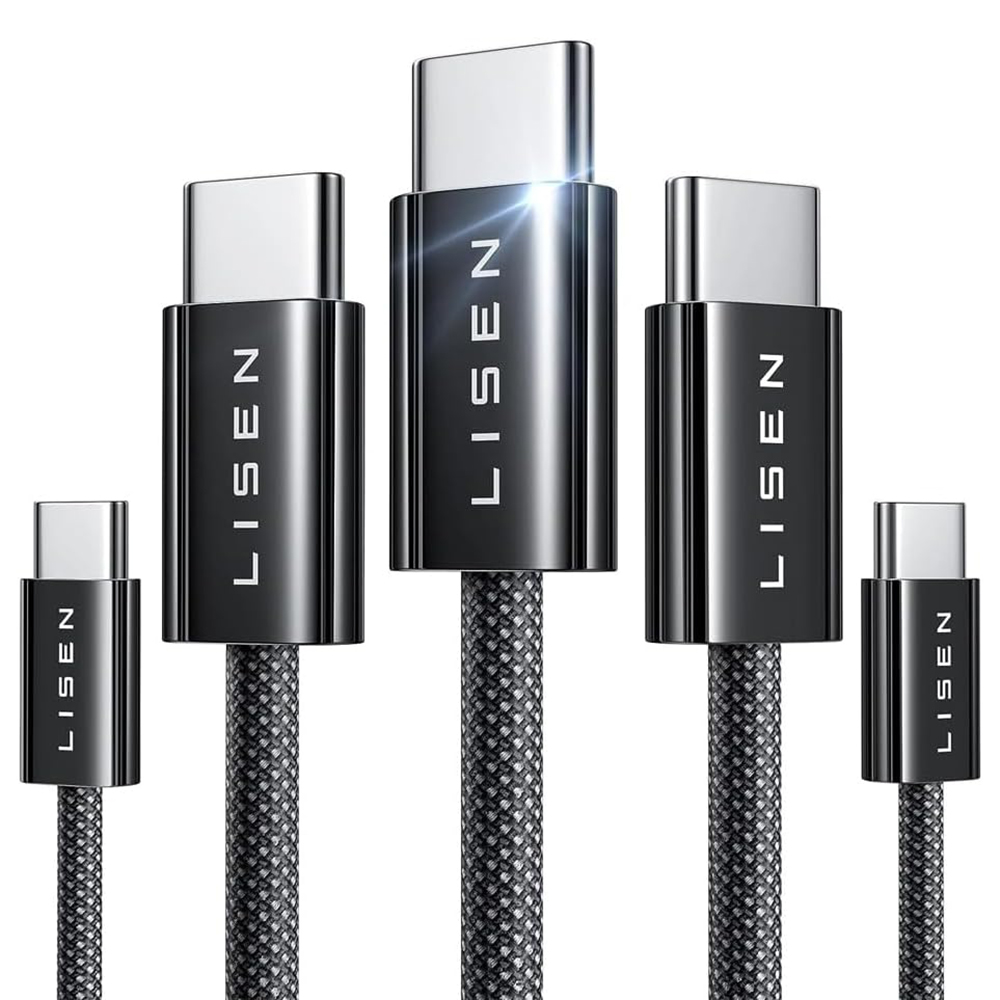 Lisen Cablu de date si incarcare LISEN YL0123070010, USB-C - USB-C, 60W, Set 5 bucati (2x1m, 2x2m, 1x3m), Negru - IT-Fashion.ro