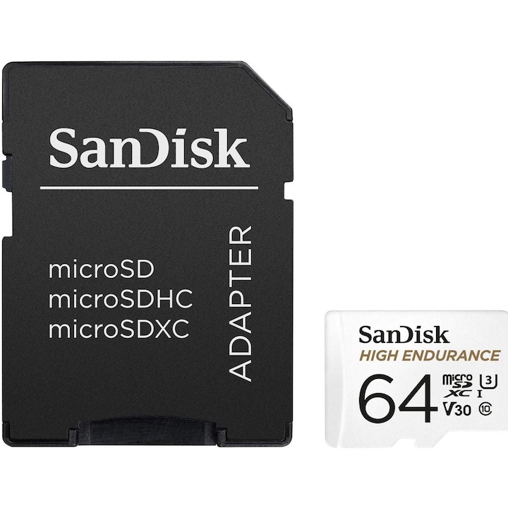 SANDISK Card de memorie SANDISK micro SD, High Endurance Video, 64 GB, Class 10, V30, White - IT-Fashion.ro