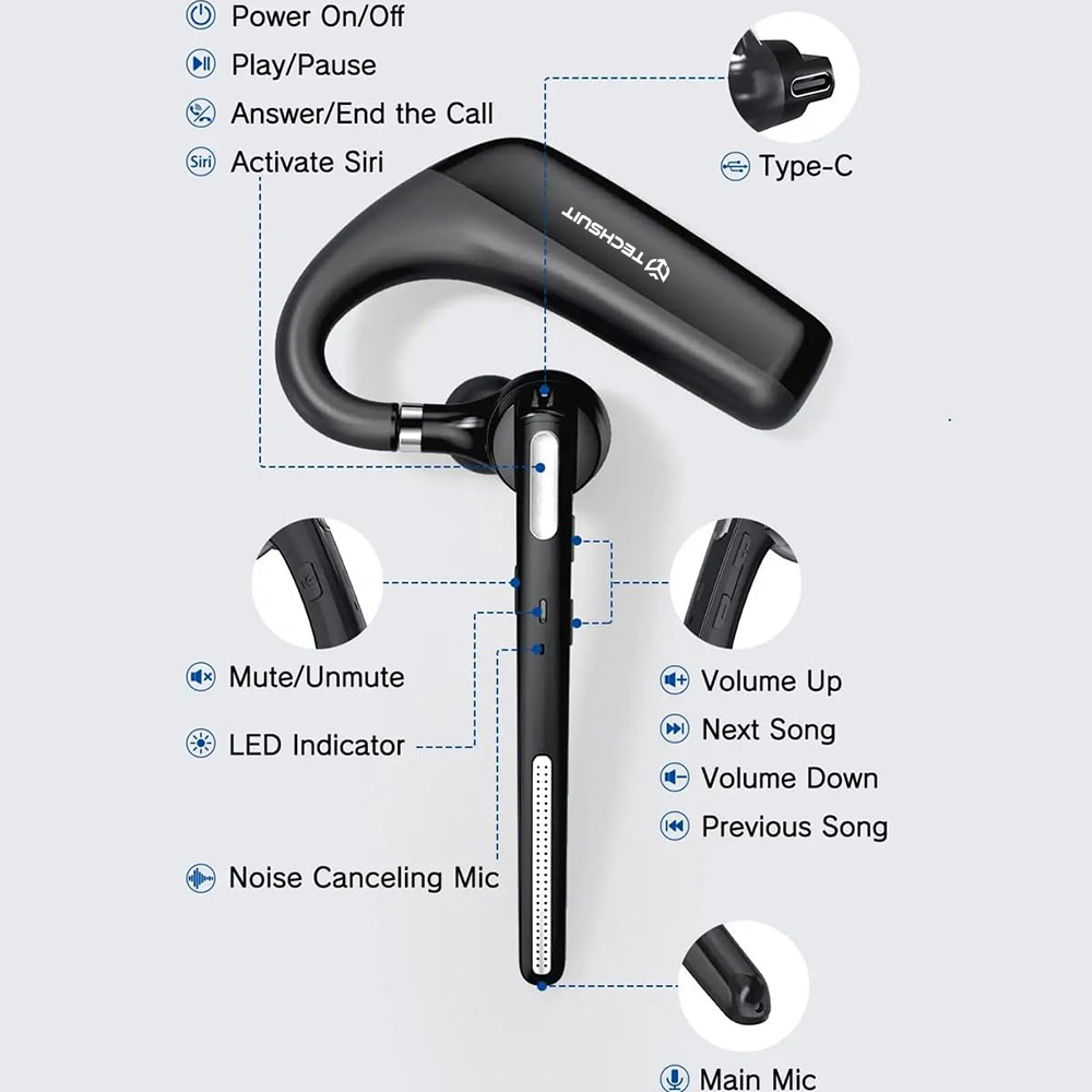 TECHSUIT Casca Bluetooth Techsuit PowerTalks G6 KF2364235, Bluetooth 5.1, Distanta de transmisie pana la 10m, Negru - IT-Fashion.ro