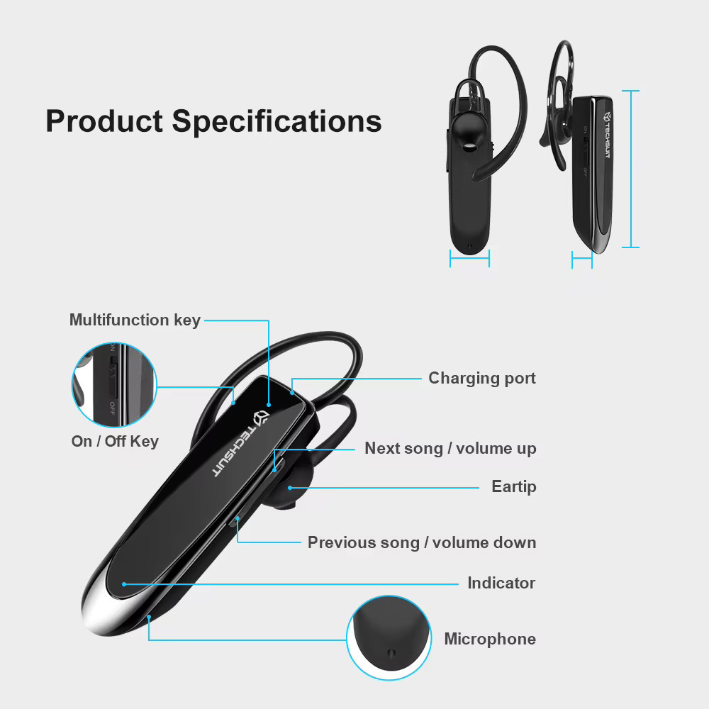 TECHSUIT Casca Bluetooth Techsuit UrbanEar CB1 KF2348315, Bluetooth 5.0, Distanta wireless 10m, USB Type-C, Negru - IT-Fashion.ro