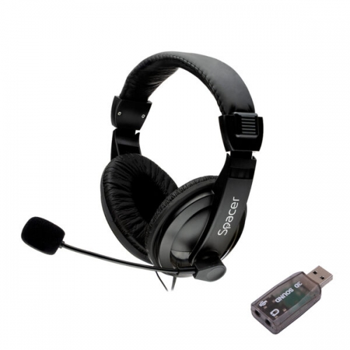 SPACER Casti cu microfon SPACER SPK-222-USB, 2x 3.5mm jack/USB-A, Black - IT-Fashion.ro