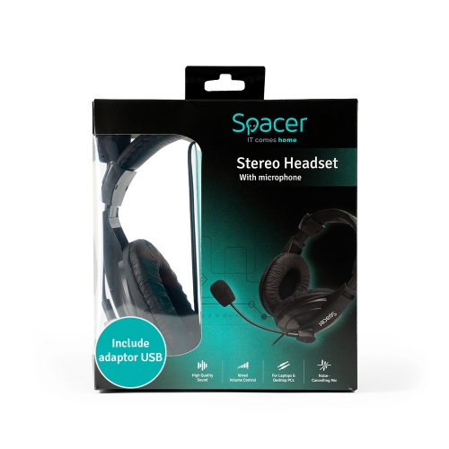 SPACER Casti cu microfon SPACER SPK-222-USB, 2x 3.5mm jack/USB-A, Black - IT-Fashion.ro