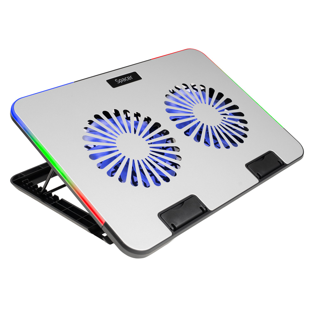 SPACER Cooler laptop SPACER SPNS-GAMING-2F-02, 5 trepte, 17inch, RGB, Silver - IT-Fashion.ro