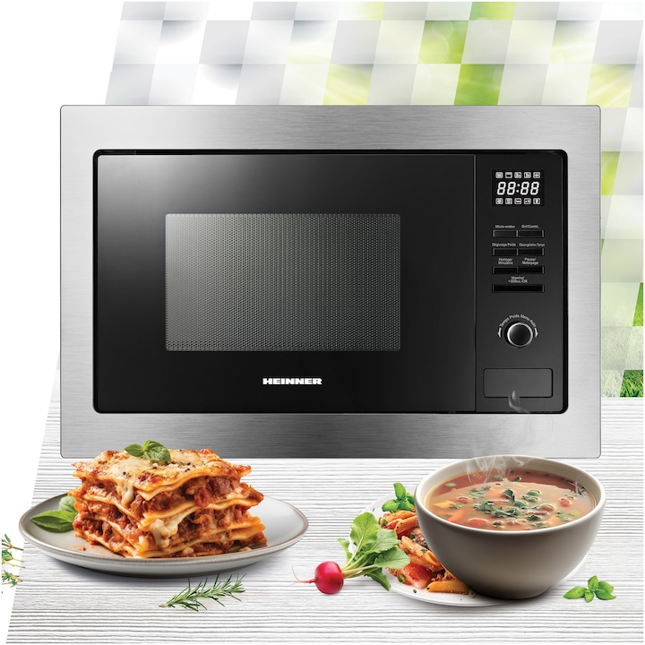 HEINNER Cuptor cu microunde HEINNER HMW-MDBI25GDIX, 25l, 900 W, 10 programe, Negru/Inox - IT-Fashion.ro