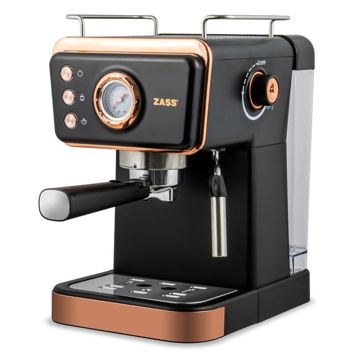ZASS Espressor manual Zass ZEM 20 Rose Gold , 20 bar, 1350 W, compatibil capsule Nespresso, 1.5l, duza spumare inox, negru - IT-Fashion.ro