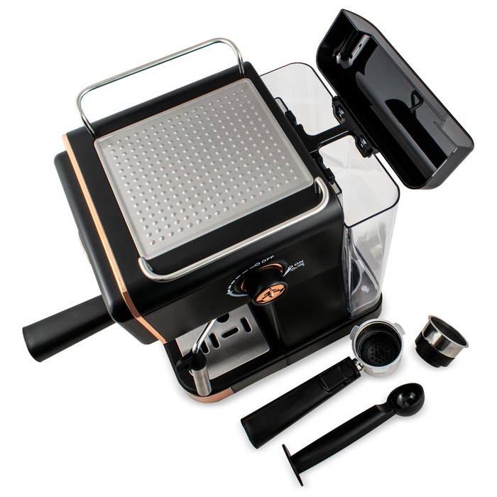 Espressor manual Zass ZEM 20 Rose Gold , 20 bar, 1350 W, compatibil capsule Nespresso, 1.5l, duza spumare inox, negru - Imagine 4