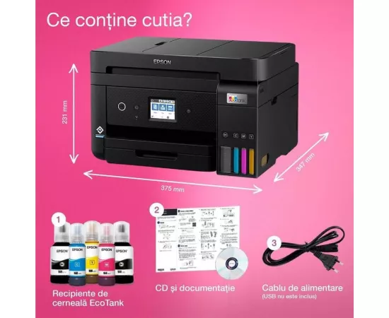 Multifunctional inkjet Color CISS EPSON EcoTank L6290, A4, Wireless, ADF, Fax, Negru - Imagine 4