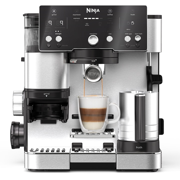 NINJA Espressor semi-automat 2in1 Ninja Luxe Cafe Essential ES501EU, 1650W, 25 trepte de macinare, Inox - IT-Fashion.ro