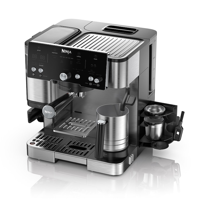 NINJA Espressor semi-automat 2in1 Ninja Luxe Cafe Essential ES501EU, 1650W, 25 trepte de macinare, Inox - IT-Fashion.ro