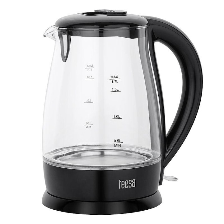 TEESA Fierbător electric din sticlă TEESA TSA1511B, 1.7L, 2200W, iluminare LED albastră, Black - IT-Fashion.ro