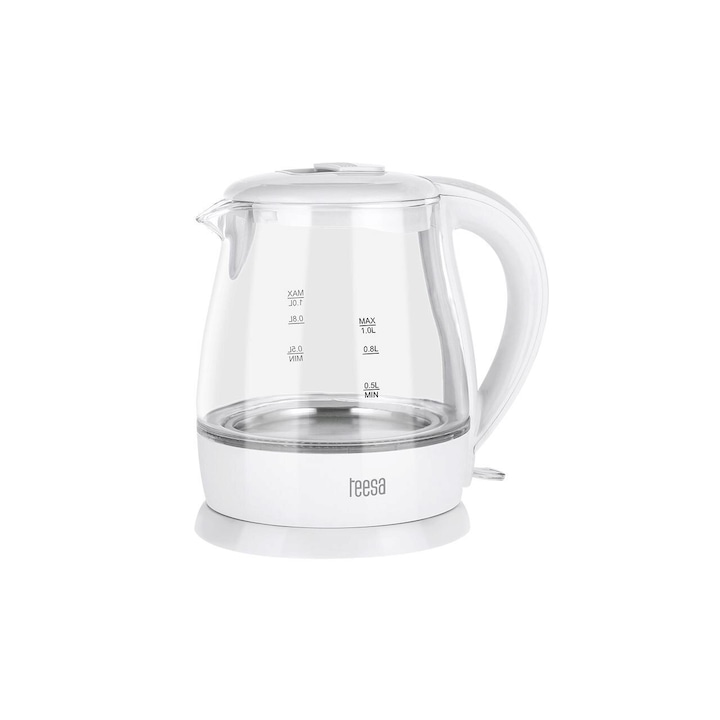 TEESA Fierbător electric din sticlă Teesa TSA1030, 1L, 1630W, iluminare LED albastră,White - IT-Fashion.ro