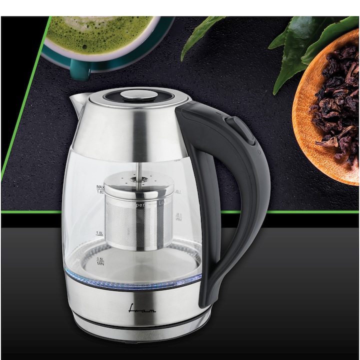 FRAM Fierbator electric cu filtru ceai FRAM FEK-MTF2200G, 1850-2200w, 1.8l, Gri - IT-Fashion.ro