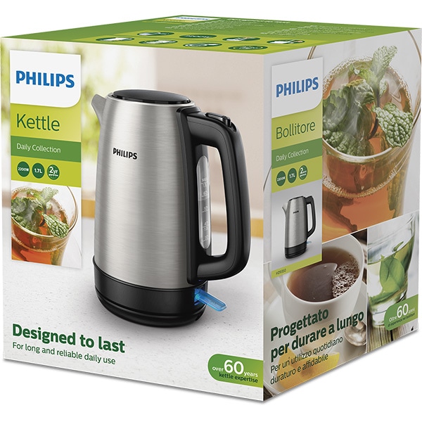 Fierbator electric PHILIPS Daily Collection HD9350/90, 1.7l, 2200W, Argintiu-Negru - Imagine 6