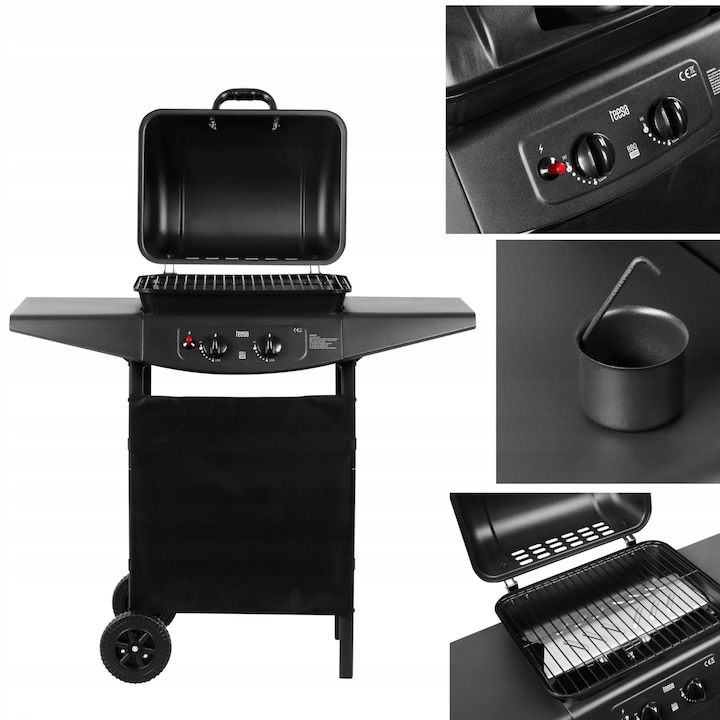 TEESA Grătar pe gaz TEESA TSA0080, 2 arzătoare, 5 kW, Black - IT-Fashion.ro