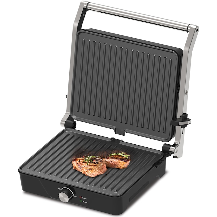 HEINNER Grill electric HEINNER HEG-K2000CP, 2000W, Plăci detașabile, Termostat reglabil, SIlver - IT-Fashion.ro