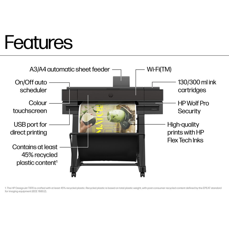 HP Plotter HP DesignJet T870, 24 inch, A1, Black - IT-Fashion.ro