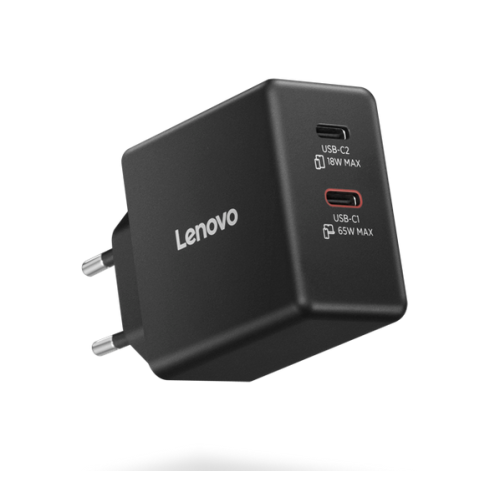 Lenovo Incarcator retea LENOVO Dual GAN 40AW065BEU, USB-C, 65W, Negru + Cablu USB-C inclus de 1.5m - IT-Fashion.ro