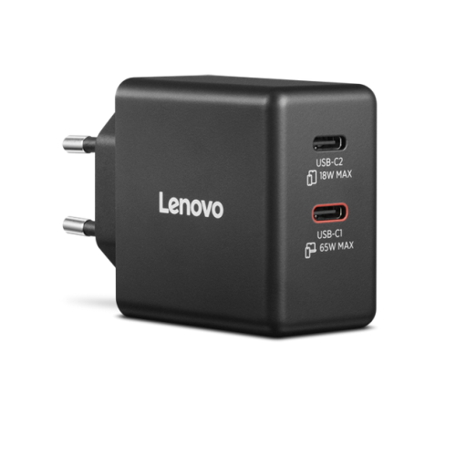 Incarcator retea LENOVO Dual GAN 40AW065BEU, USB-C, 65W, Negru + Cablu USB-C inclus de 1.5m - Imagine 3
