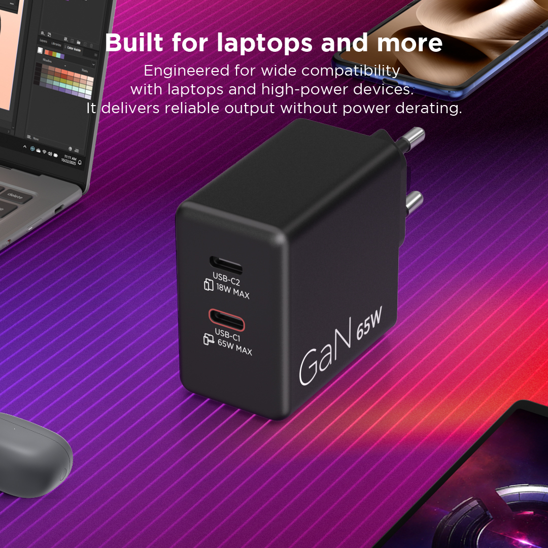 Incarcator retea LENOVO Dual GAN 40AW065BEU, USB-C, 65W, Negru + Cablu USB-C inclus de 1.5m - Imagine 7