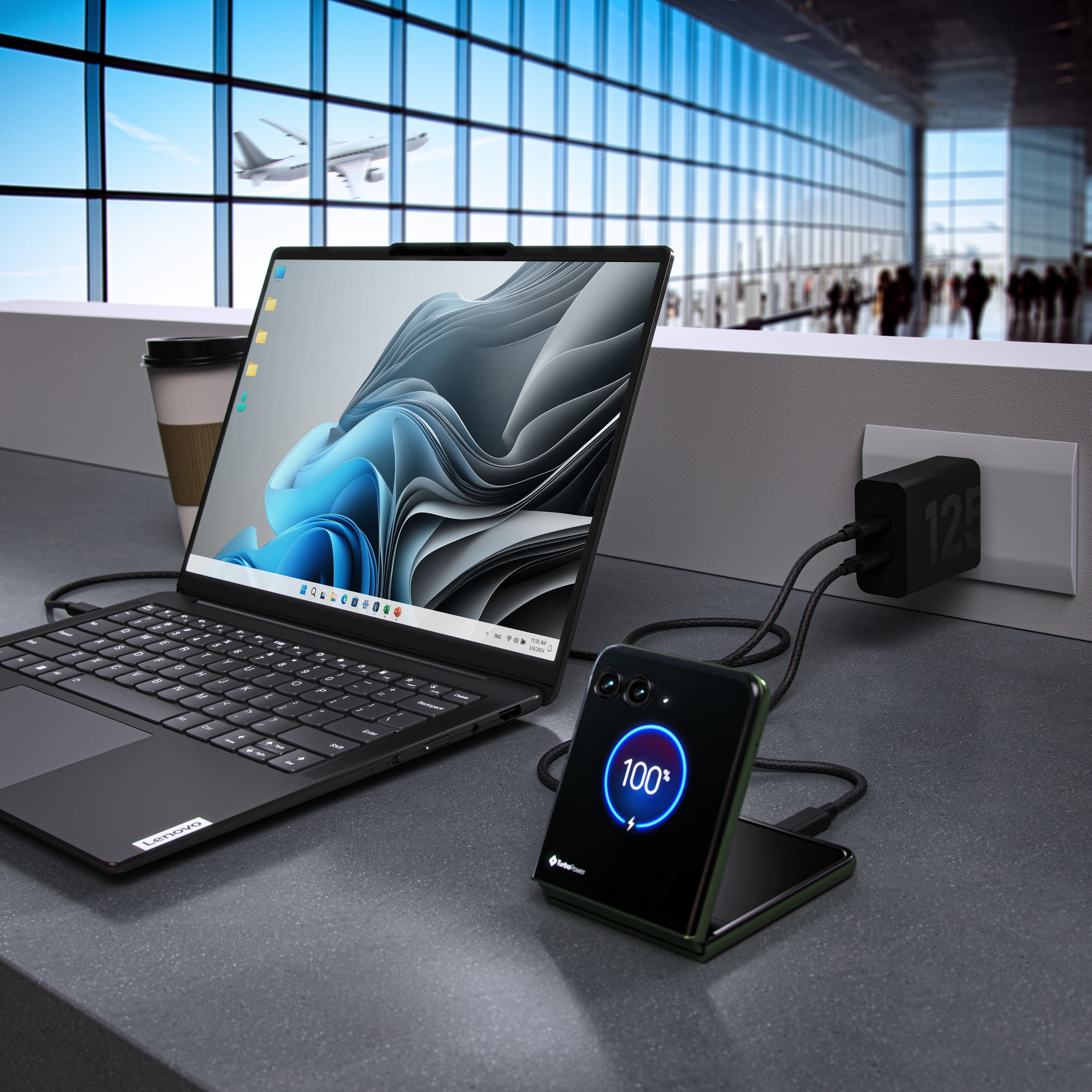 Incarcator retea MOTOROLA TurboPower, 2x USB-C, 125W, Cablu inclus 2m, Black - Imagine 5