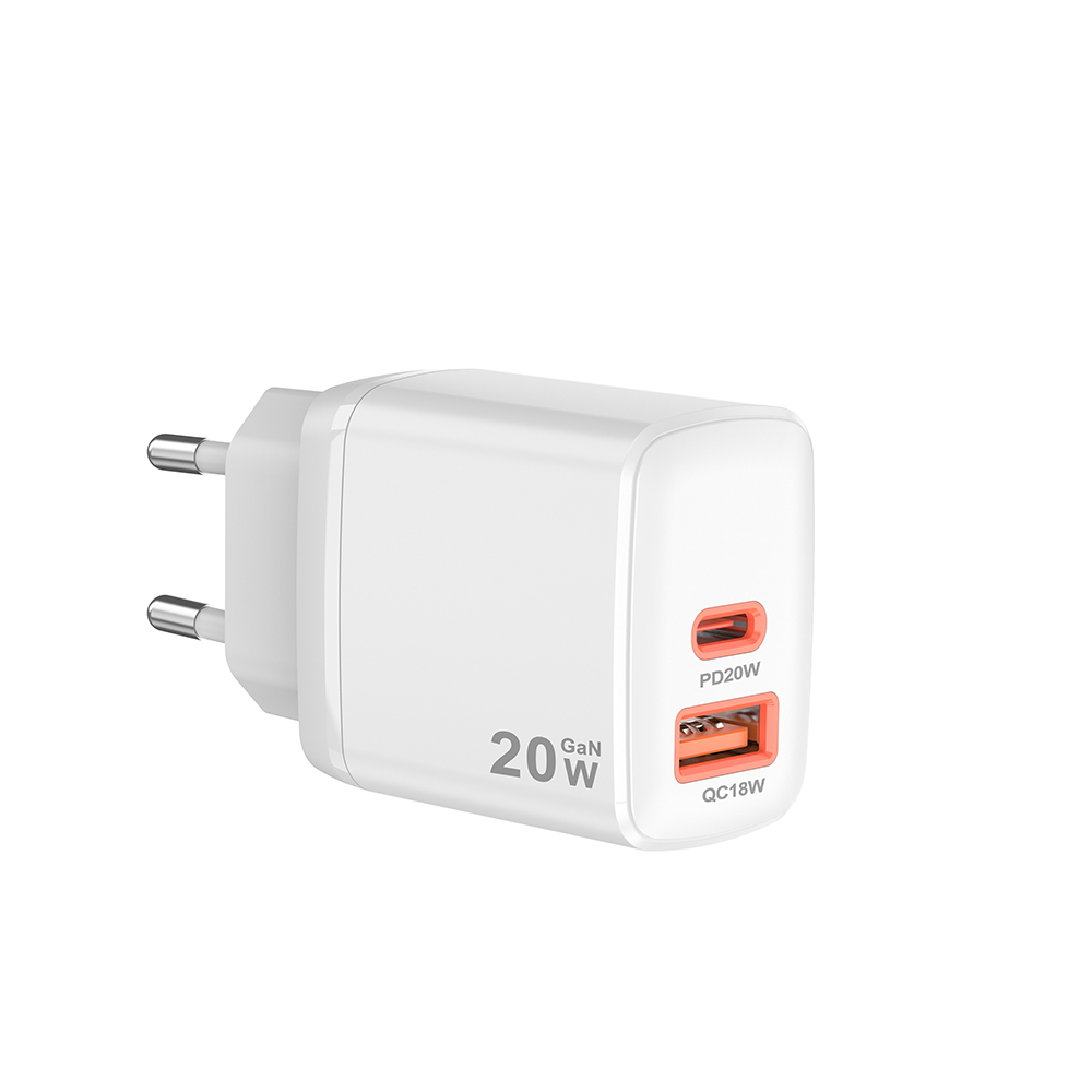 TECHSUIT Incarcator retea TECHSUIT Duonix CH2, 1 x USB Type-C, 1 x USB, 20W, White - IT-Fashion.ro