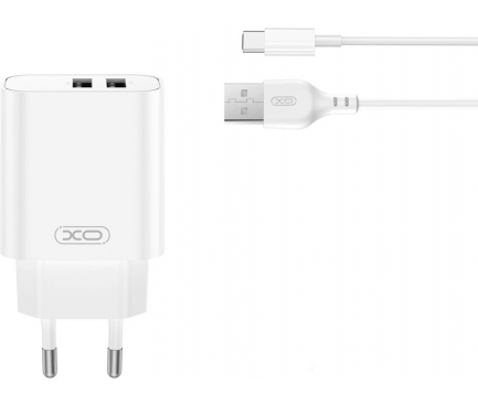 Incarcator retea XO DESIGN CE34, 12W, 2 x USB-A, White + Cablu USB-C - Imagine 1