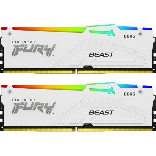 KINGSTON Kit Memorie RAM Kingston Fury Beast White RGB Intel XMP 3.0/AMD EXPO KF560C30BWEAK2-64, 64GB, DDR5-6000MHz, CL30, Dual Channel - IT-Fashion.ro