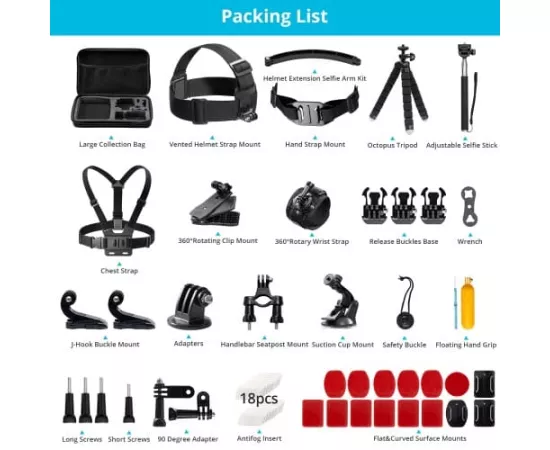 Akaso Kit accesorii camera video AKASO SYAC0048-BK, 60 in 1 - IT-Fashion.ro