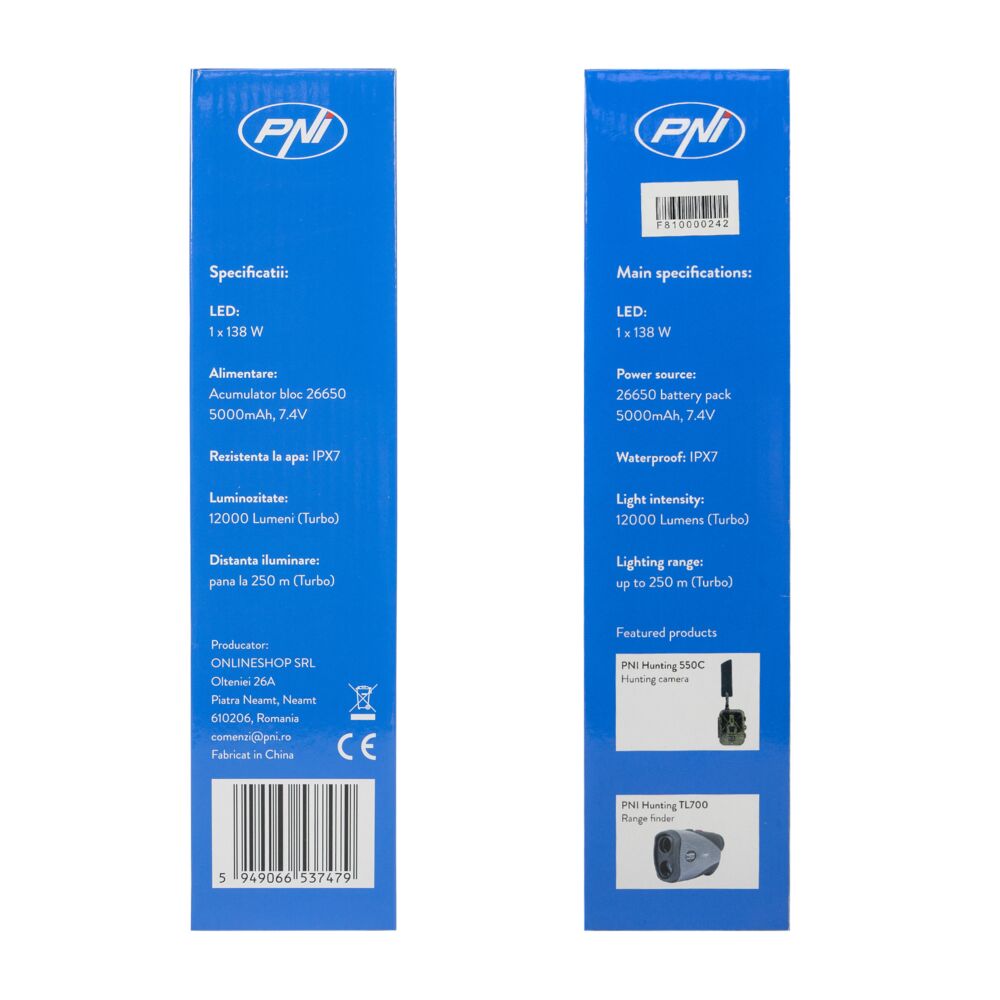 Lanternă profesională PNI Adventure F810 LED 12000lm, 138W, 5000mAh, functie PowerBank, IPX7, Turbo, ~250m, aluminiu - Imagine 9