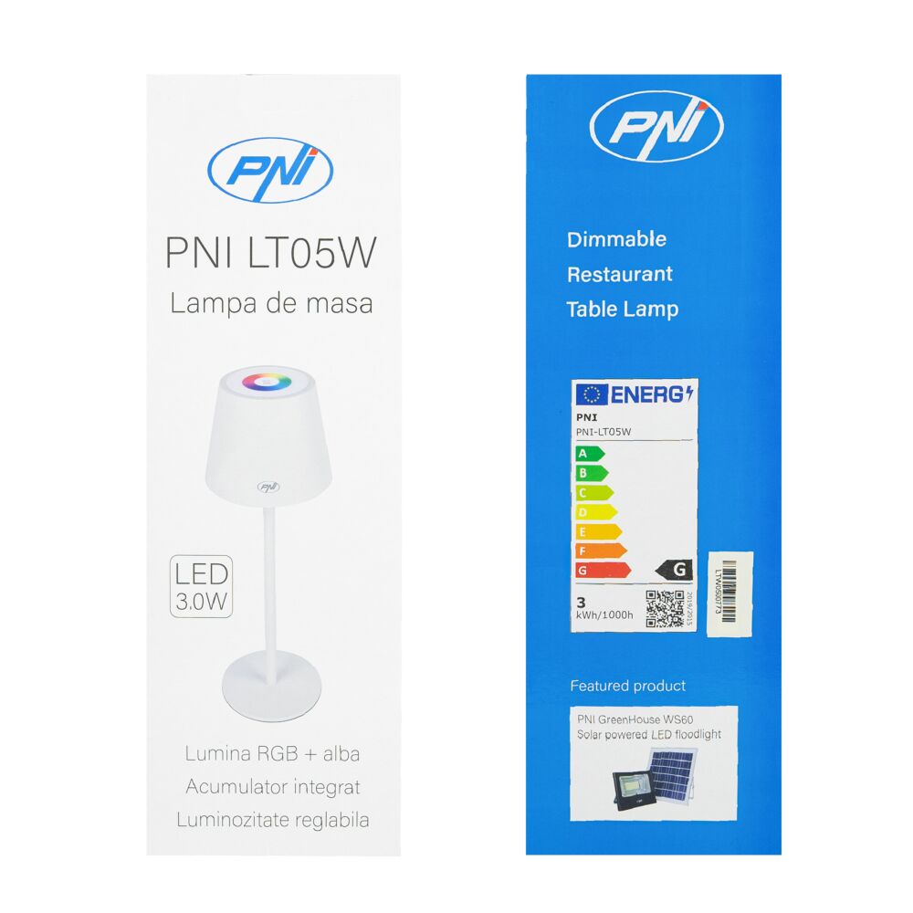 Lampă de masă PNI LT05W cu LED 3W, 200 lumeni, 1800 mAh, USB-C, RGB, buton tactil, dimabil, alb - Imagine 10