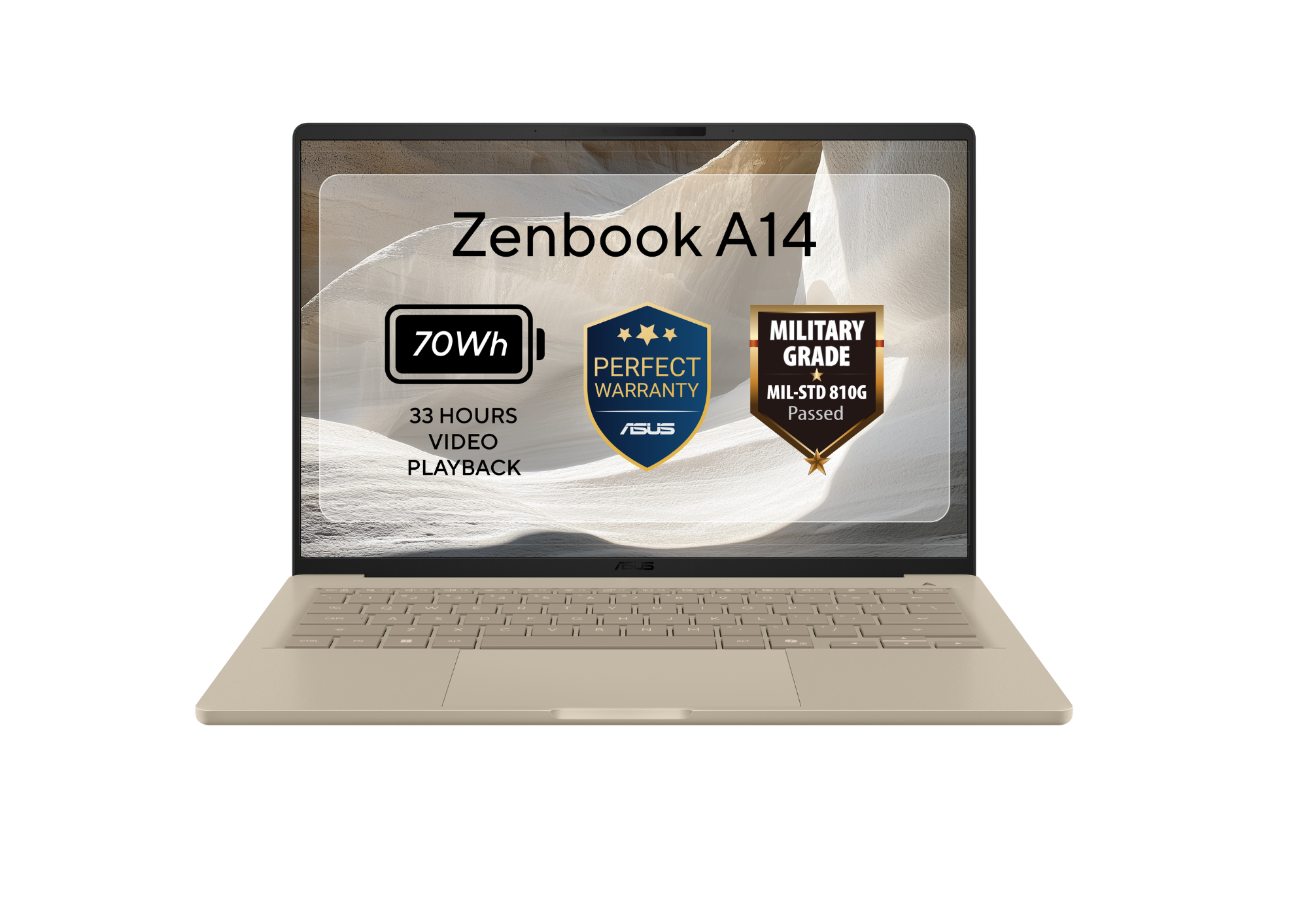 ASUS Laptop ASUS Zenbook A14 UX3407NA-QD023W, Qualcomm Snapdragon X2 Elite X2E-88-100, 14 inch, RAM 32GB, SSD 1TB, Qualcomm Adreno, Windows 11, Zabriskie Beige - IT-Fashion.ro