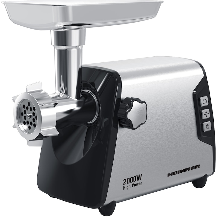 HEINNER Masina de tocat HEINNER HMG-Y2000SS, 3 kg, 2000 W, 3 site de taiere, 2 viteze, Negru/Argintiu - IT-Fashion.ro