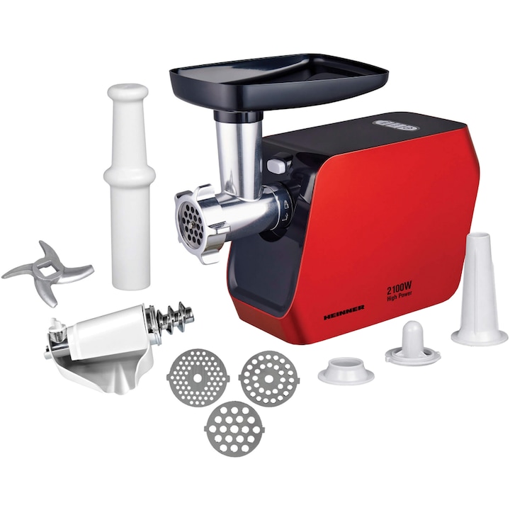 Masina de tocat HEINNER MG-2100RD, 1.8 kg, 2100 W, 3 site de taiere, Rosu/Negru - Imagine 3