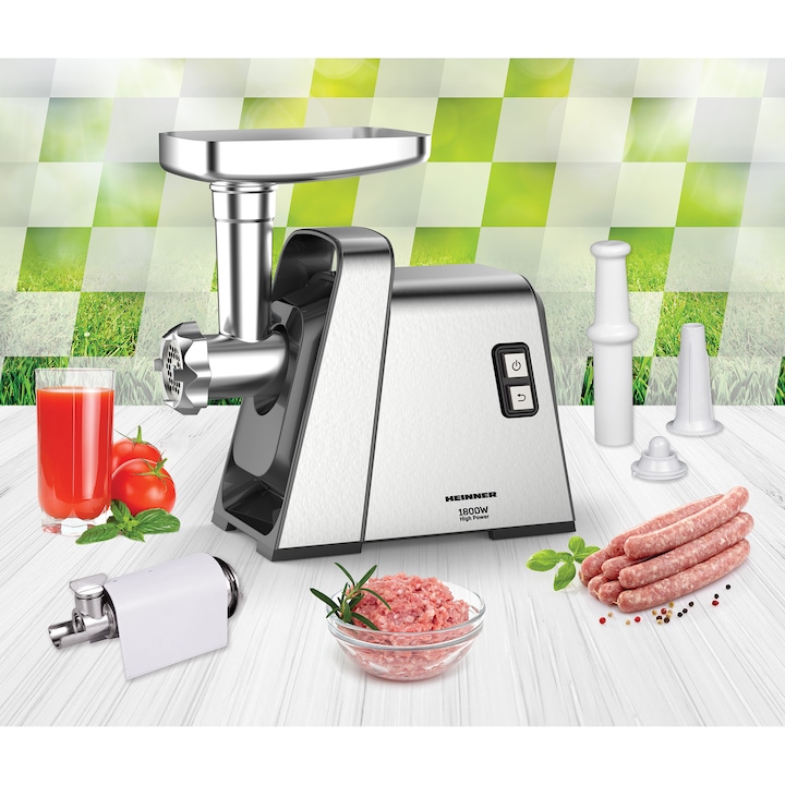 Mașină de tocat carne Heinner MG-Y1800X, 1800W, 3 site de tăiere, 2 kg/min, Inox - Imagine 3
