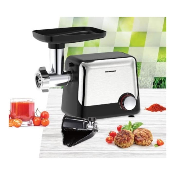 Masina de tocat HEINNER HMG-2100BKS3, 1.8 kg, 2100 W, 3 site de taiere, Negru/Inox - Imagine 4