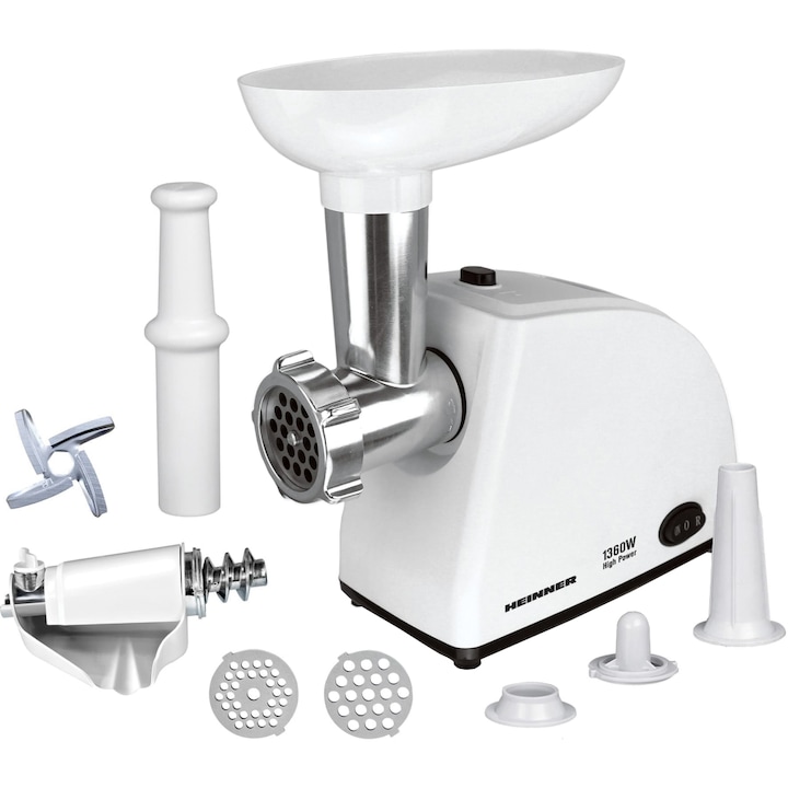 HEINNER Masina de tocat HEINNER MG-W1200R, 1.5 kg, 1360 W, 3 site de taiere, Alb - IT-Fashion.ro