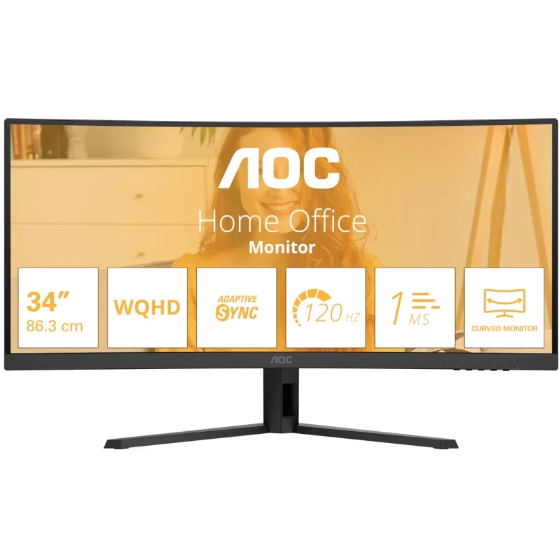 AOC Monitor Curbat LED AOC CU34B3E, 34" UWQHD, 120 Hz, 1 ms, Black - IT-Fashion.ro