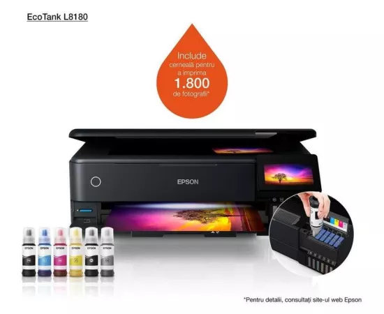 EPSON Multifunctional InkJet color EPSON EcoTank L8180, A3+, Wi-Fi, LAN și Duplex automat, Negru - IT-Fashion.ro