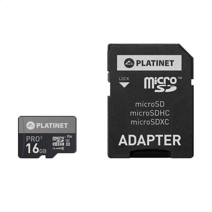 Platinet Card de memorie PLATINET PMMSD16UIII microSDHC 16GB + adaptor SD - IT-Fashion.ro