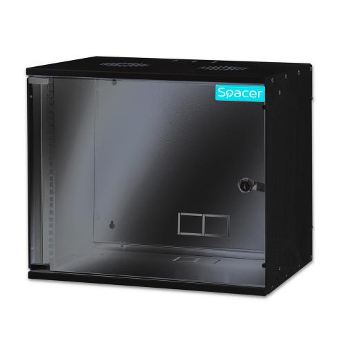 SPACER Rack SPACER SPCW-9U-BK wall-mounted, 19inch, 9U, Black - IT-Fashion.ro