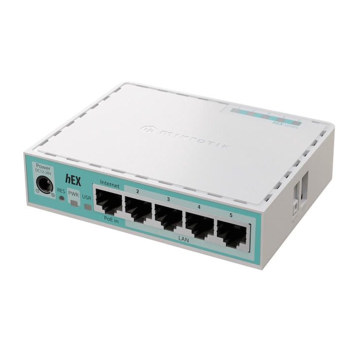 Mikrotik Router MIKROTIK E50UG hEX, 5 porturi Gigabit Ethernet, procesor 950 MHz, 512 MB RAM, USB 2.0, White - IT-Fashion.ro