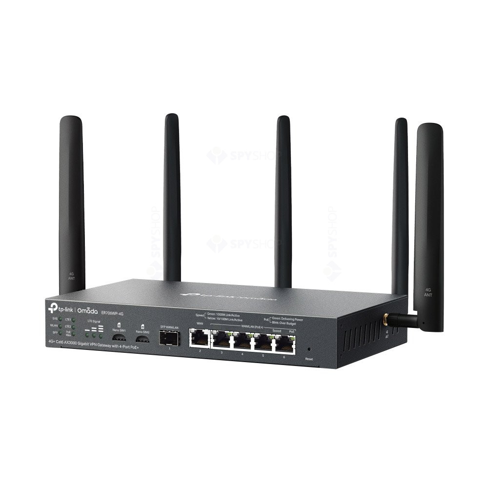 TP-LINK Router VPN 4G+Cat6 dual band TP-LINK ER706WP-4G, WiFi 6, 2.4/5 GHz, 2402 Mbps, Black - IT-Fashion.ro